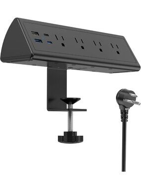 20W Fast Charging Desk Clamp Power Strip with USB-C & USB-A, Surge Protector